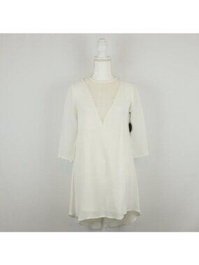 Amuse Society Good Vibes Women's XS White 3/4 Sleeve A-Line Woven Mini Dress NWT